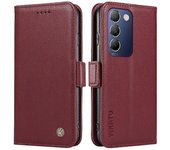 Para vivo V40 SE 5G / Y200e 5G / V30 Lite 5 Funda de cuero para teléfono Protección integral Rojo de vino
