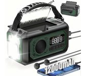 Radio meteorológica de emergencia de 12000 mAh, radio de manivela Radio solar Radio AM / FM / NOAA portátil con 2 paneles solares 3 métodos de carg...