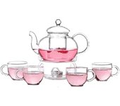Calor de tetera de vidrio resistente al agua con infusor y calentador de té 4 piezas
