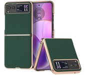 Para Motorola Razr 40 5G Silky Shockproof Cover Cow Leather + PC Galvanizing Phone Case Verde