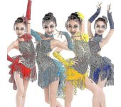 Espectáculo de Danza Latina Infantil Disfraz de Lentejuelas Concurso de Lentejuelas Disfraz de Actuación de Danza 140cm yellow
