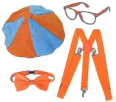 Accesorios de cosplay de disfraces perfectos para disfrazarse y jugar, incluida la icónica pajarita naranja, tirantes, sombrero y anteojos tao
