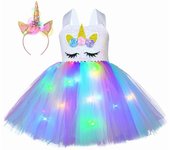 Princess Tutu Princesa Tutu LED Vestido de Unicornio para Niñas Arcoíris Ilumina Trajes Arco iris XL(7-8Y)