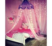 Cama Princess Canopy con luces Cortina Mosquitera con estrella dorada para niñas Niños Decoración del dormitorio apta para dos camas individuales t...