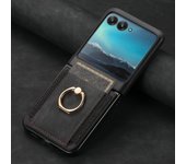 Unbrand Funda de teléfono retro con textura de cuero para Motorola Razr 50 Ultra / Razr 50 con ranura para tarjetas y anillo negro