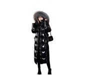 Chaqueta larga de plumón para mujer abrigo de invierno cálido engrosado negro l