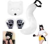 Conjunto De Máscara De Gato De Halloween, Disfraz Peludo, Disfraz De Zorro, Disfraz De Cosplay, Halloween, Cosplay De Cola De Zorro, Máscara De Zor...