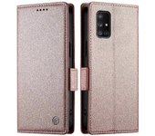 Foxdock Estuche plegable para Samsung Galaxy A71 4G Flip Wallet Ranuras para tarjetas de uso diario empresarial Rosa