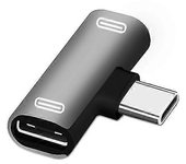 Divisor USB C 2 en 1 Tipo C Macho a Cargador de Auriculares Dual Tipo C Hembra - A plata