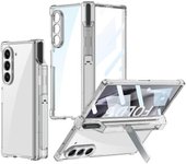 Estuche transparente Z Fold 6 con soporte y portalápices, diseño de una sola pieza Estuche Z Fold 6 con protección de bisagra, protector de pantall...