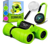 Yuzee Prismáticos para niños - Juego completo con lupa y brújula - Potente aumento 8X21 (verde)