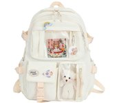 Mochila Retro Canvas Laptop Mochila Linda Mochila con Colgante de Oso Blanco