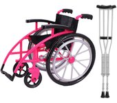 unbrand 1 Juego De Muñeca, Silla De Ruedas Y Muletas Juego Mini Silla De Ruedas Roja Modelo Miniatura De Muletas De Silla De Ruedas Para Niños Jugu...