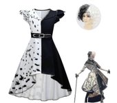 Cruella Cosplay Disfraz de Chicas Disfraz de Fiesta de Carnaval de Halloween Con peluca 110cm