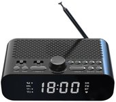 Radio reloj digital DAB / FM junto a la cama con reproducción de transmisión BT, pantalla LED jumbo, alarma dual, batería recargable de tiempo de t...
