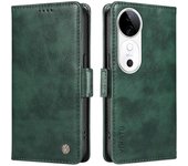 Para vivo V40 5G / S19 5G Funda de teléfono plegable de cuero con textura de litchi con soporte Verde