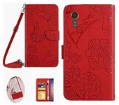 Gangxun Estuche para Samsung Galaxy Xcover 7 5G Mariposas Y Flores Suave Cuero PU con Tarjetero y Cartera de Cuero con Correa Larga Rojo