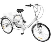 Triciclo de freno tipo V de 24 pulgadas y 6 velocidades para adultos Triciclo de freno con lámpara Plata