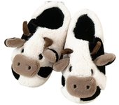 Zapatillas de vaca difusas Linda Cálida y acogedora Zapatos de algodón Forma de animal Zapatillas deslizantes para mujeres Suministro de invierno p...