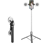 Palo selfie portátil con Bluetooth R17DS de 1,75 m, trípode retráctil para teléfono con luces de relleno duales, rotación de 360 grados
