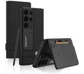 GKK Para Samsung Galaxy S25 Ultra Funda con tarjetero, soporte de cuero para funda de teléfono plegable - Negro Multicolor Black