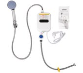Calentador de agua instantáneo Ducha Grifo de baño de 220 V Calentador de agua caliente Pantalla digital de 3500 W Enchufe de la UE blanco plateado