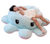 Juguete de peluche de pulpo reversible grande Cojín de almohada suave, tierno y versátil para niños y adultos jn Azul 130cm