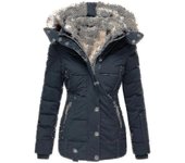 Abrigo de plumas para mujer Invierno Regular Cálido Casual Chaqueta diaria de manga larga Zekai Azul oscuro XL