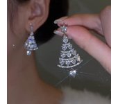 Pendientes del árbol de Navidad, pendientes colgantes del árbol de Navidad de circón, pendientes de diamantes completos de lujo ligero para mujeres...
