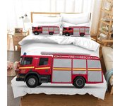 Kerota Juegos de Ropa de Cama D Camión de Bomberos Color Impresión Digital Funda Nórdica y Funda de Almohada Poliéster Cierre de Cremallera Niños 1...