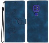 Funda de cuero de flores para Motorola Moto G9 / G9 Play / E7 Plus Azul