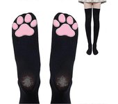 Mujeres 3d Cat Paw Socks Thigh High Stockings Lindo Gato Paw Pad Calcetines Negro