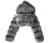 Abrigo de piel sintética para mujeres con capucha abrigos de burbujas recortados Chaquetas cortas cálidas de vellón Abrigos de invierno de talla gr...