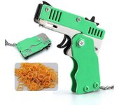 Pistola de banda de goma Juguetes Llavero Mini pistola de goma plegable de metal con 60 bandas de goma elásticas para el juego de disparos Verde