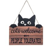 Cartel De Bienvenida De Gatos Divertidos, Gatos De Bienvenida A Personas Toleraron Gatito Placa De Madera, Decoración De Pared De Gatos Negros, Let...