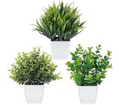 Paquete de 3 plantas falsas en macetas Planta de eucalipto artificial Mini plantas de imitación en maceta Plástico pequeño de interior