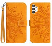 Para Samsung Galaxy A32 4G (versión de la UE) HT04 Skin-Touch PU Leather Full Protection Wallet Case Cubierta de soporte ajustable de girasol impre...