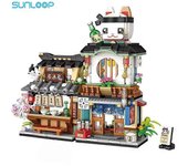 Lequeen Loz Taiyaki Street View Shop Bloques de construcción en miniatura Ladrillos de panda Ensamblaje de juguetes Taller de flores Casa plegable ...
