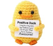 Muñeca de tiburón de ganchillo positivo con tarjeta alentadora Apoyo emocional Tejido hecho a mano Pato amarillo Decoración de animales Adorno Jugu...