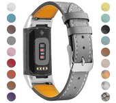 Correa de reloj ajustable de cuero genuino de primera calidad para Fitbit Charge 6/5 Gris