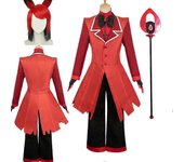 Lequeen Hombres Alastor Cosplay Fantasía Peluca Bastón Anime Dibujos Animados Hotel Disfraz Disfraz Guantes Adulto Halloween Juego de Rol Fantasía ...