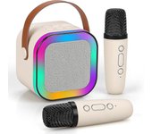 Máquina de karaoke para niños y adultos, mini altavoz de karaoke portátil Blue-tooth con 2 micrófonos inalámbricos y luces dinámicas, hogar Ktv, al...