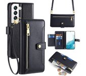 Estuche tipo billetera con cremallera para Samsung Galaxy S22 5G Negro