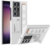 Para funda Samsung Galaxy S22 Ultra 5G Funda de teléfono de cuero + PC completamente envuelta con soporte ajustable Plata