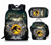 Jurassic World Schoolbag mochila para niños o bolsa de almuerzo o estuche de lápices o 3pcs Set mochila de impresión de dinosaurio para niños B294 ...