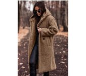 Abrigo largo de moda de invierno Abrigo de mujer de lana de manga larga de color sólido Camello XL