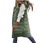 Asksa Chaleco de plumón de mujer chaqueta larga de invierno con capucha acolchada Verde L