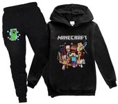 Minecraft Impreso Niños Tracksuit Set Chicos Chicas Sudadera con capucha Jogger Pantalones Pantalones Outfit Activewear Negro 13-14 Years