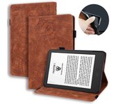 Para Amazon Kindle Paperwhite (2024) Funda de tableta de cuero con estampado de flores Marrón