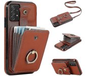Para Samsung Galaxy A52 4g / A52s 5g / A52 5g Funda Tarjetero Cubierta de teléfono de cuero de PU con soporte Marrón